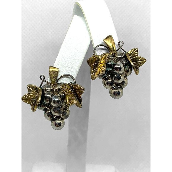 BEST Vintage Silver & Gold Grape Bunches Earrings - Picture 3 of 4